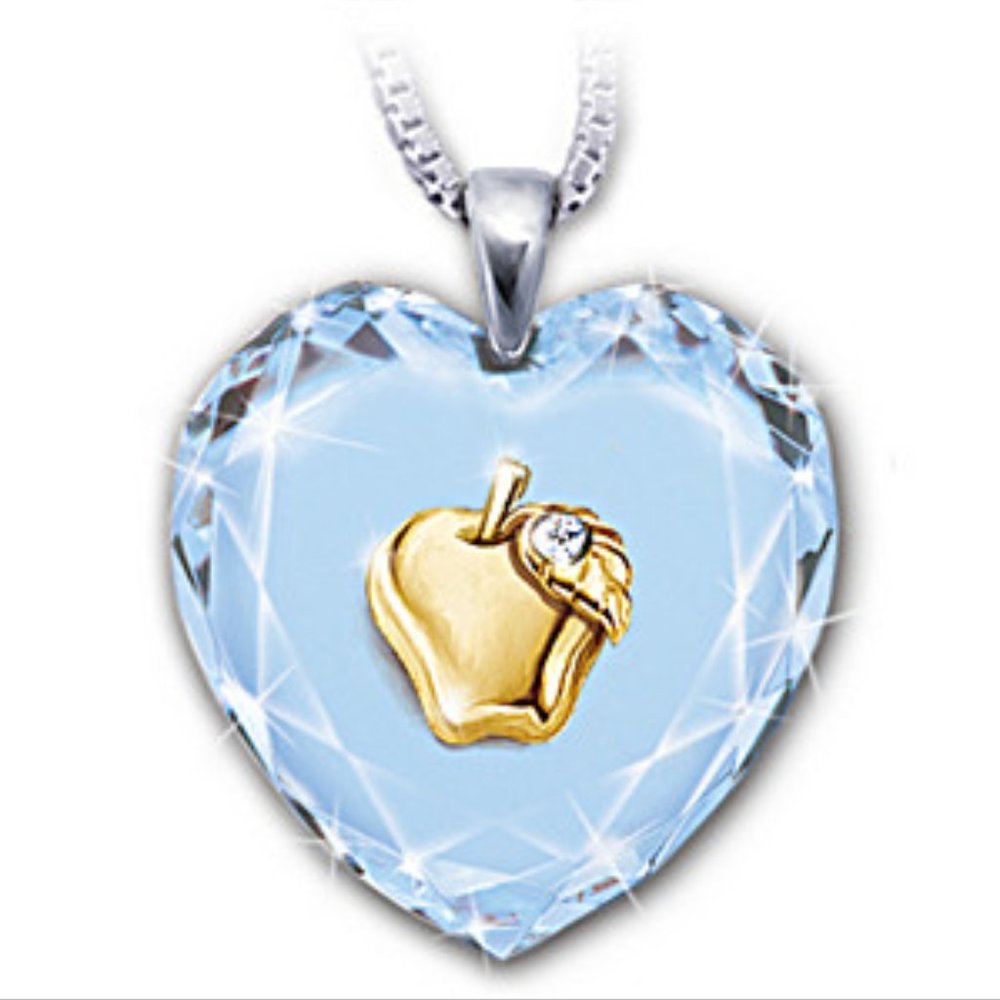 "Heart Of A Teacher" Crystal Pendant With A Golden Apple